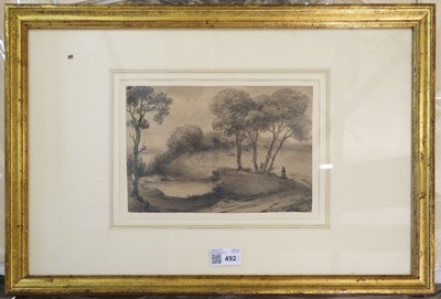 Lot 492 - Munro (Thomas, 1759-1833). Landscape with a lake, trees and a figure