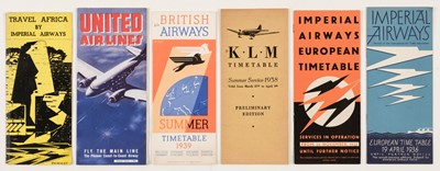 Lot 39 - Civil Aviation. Imperial Airways and other airline timetables and ephemera c.1930s