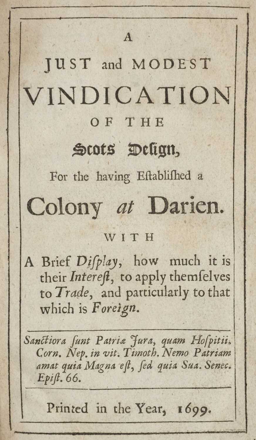 Lot 4 - Ferguson (Robert). A Just and Modest Vindication ... having Established a Colony at Darien, 1699