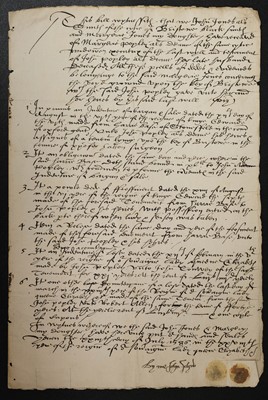 Lot 510 - Bristol. Document relating to land at Bristol quay left to John Jones & daughter, 23 July 1586
