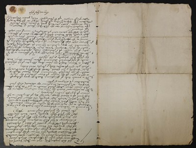 Lot 510 - Bristol. Document relating to land at Bristol quay left to John Jones & daughter, 23 July 1586