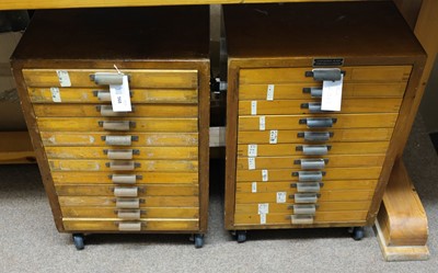 Lot 568 - Type cabinets. A pair of 12 drawer type cabinets by Stephenson Blake, containing a selection of type