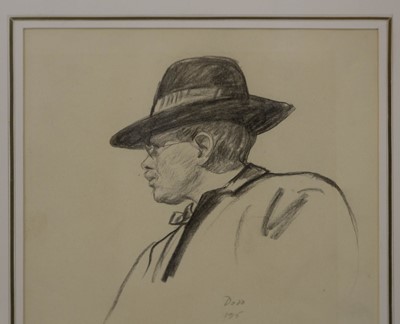 Lot 595 - Dodd (Francis H.,1874-1949). Portrait of a man in a trilby, 1915
