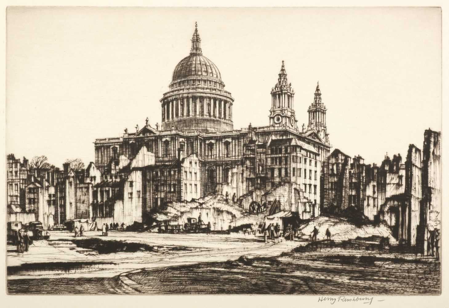 Lot 553 - Rushbury (Henry George, 1889-1968). St. Paul's from Paternoster Row, 1941