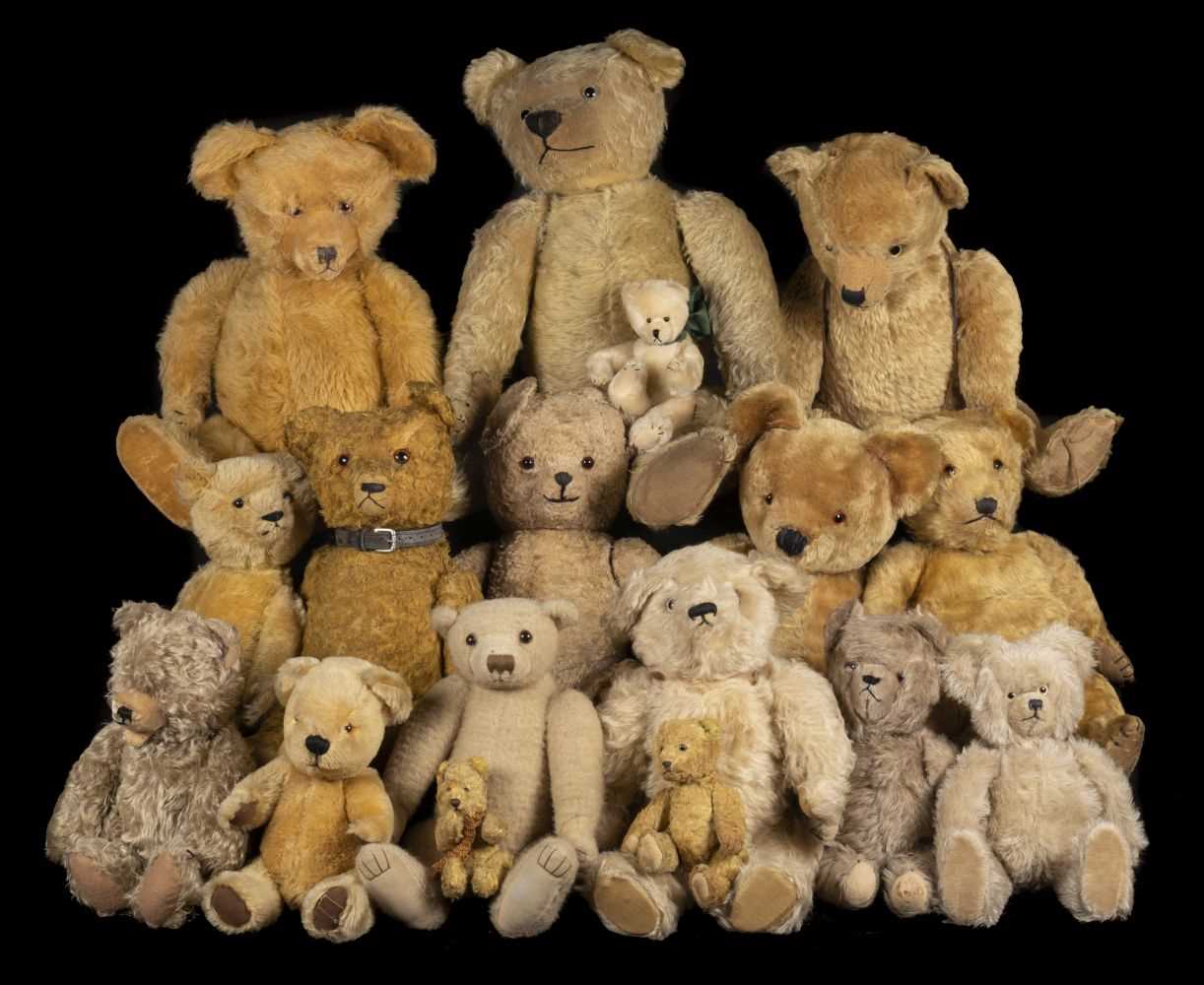 Lot 486 - Teddy Bears. A Terrys-type teddy bear, English, 1920s/30s, & others