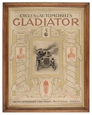 Lot 290 - Gladiator. An original Gladiator Cycle & Automobiles Poster c.1904