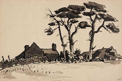 Lot 612 - Kyffin Williams (1918-2006). Farm Cottages and Trees
