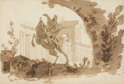 Lot 473 - Italian School. Drawing of an equestrian monument, circa 1820s