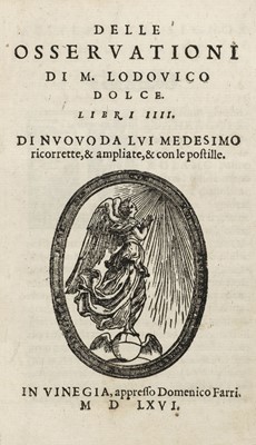 Lot 383 - Dolce (Lodovico). Delle osservationi ... Libri IIII, Venice, 1566