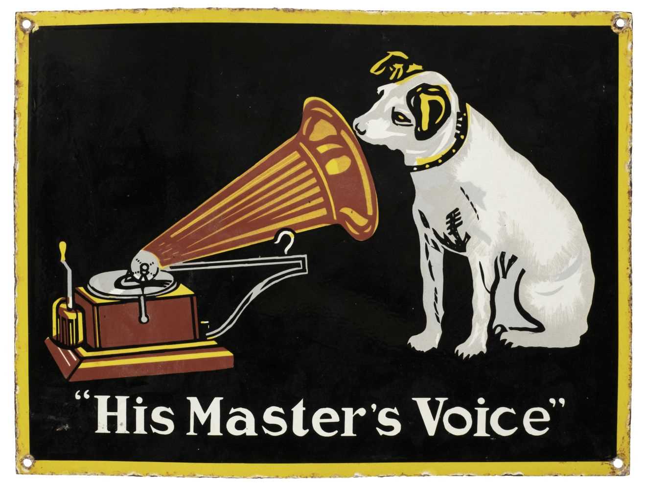 Lot 296 - His Master's Voice. An original HMV enamel sign