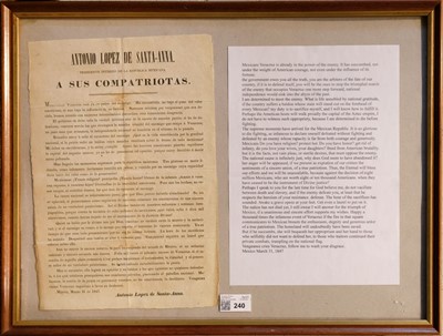 Lot 240 - Mexican-American War 1846-1848. A Printed Proclamation, 1847