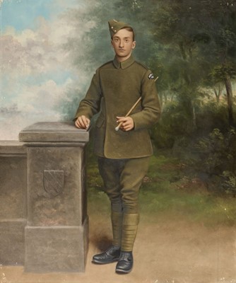 Lot 147 - Royal Flying Corps. A WWI oil painting of an airman