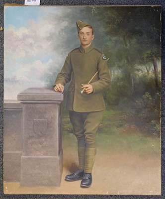 Lot 147 - Royal Flying Corps. A WWI oil painting of an airman