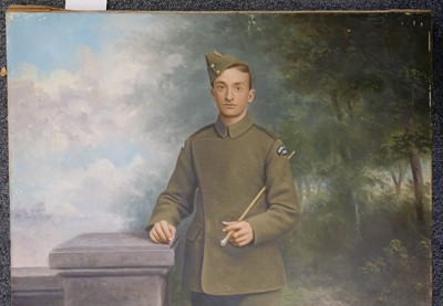 Lot 147 - Royal Flying Corps. A WWI oil painting of an airman