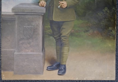 Lot 147 - Royal Flying Corps. A WWI oil painting of an airman
