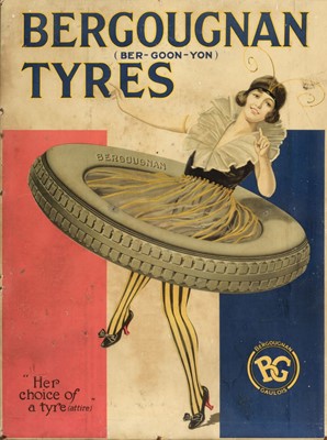 Lot 270 - Bergougnan Tyres. A Ber-Goon-Yon advertising board c.1920