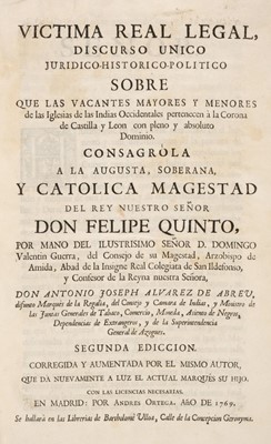 Lot 477 - Alvarez de Albeu. Victima Real Legal Discurso Unico Juridico-Historico-Politico, Madrid, 1769