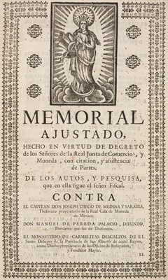 Lot 466 - Memorial Ajustado, … Contra el Capitan Don Joseph Diego de Medina y Sarabia, Madrid, 1734