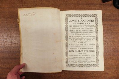 Lot 474 - Baños y Sotomayor (Diego). Constituciones Synodales del Obispado de Venezuela, Madrid, 1761