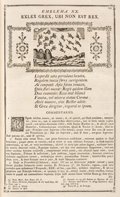 Lot 485 - Solorzano Pereira (Juan de). Emblemata centum, regio politica, Madrid, 1779