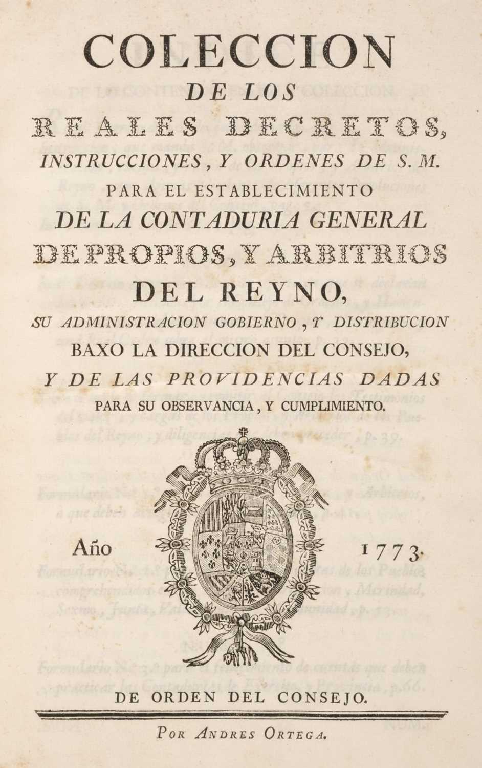 Lot 480 - Coleccion de los Reales Decretos, Instrucciones, y Ordenes, Madrid, 1773