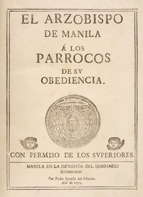 Lot 483 - Sancho de Santa Justa y Rufina. Arzobispo de Manila á los Parrocos de su Obediencia, 1775