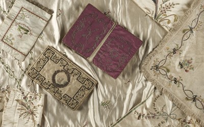 Lot 105 - Regency embroidery. A collection of fabrics & pocket books, late 18th/early 19th century