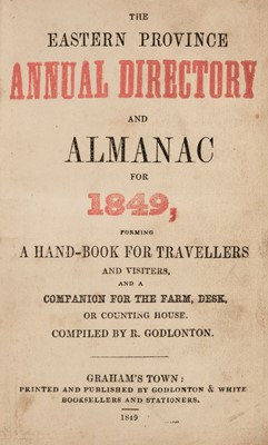 Lot 116 - South Africa; Cape Colony. The Eastern Province Almanac, Graham's Town, 1849