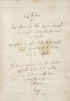 Lot 375 - Wallis (John). A Collection of letters intercepted in Cipher during the late warres in England, 1653