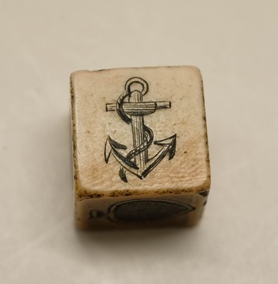 Lot 12 - Dice. A large sailors scrimshaw ivory dice c.1800