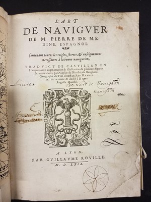 Lot 81 - Hakluyt (Richard). Principall Navigations, 1st edition, 1589, & Medina, L'art de naviguer, 1569