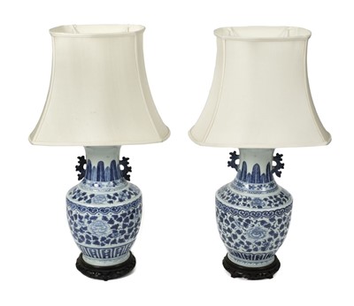 Lot 65 - Table Lamps. A pair of Chinese porcelain vases, late Qing converted to table lamps