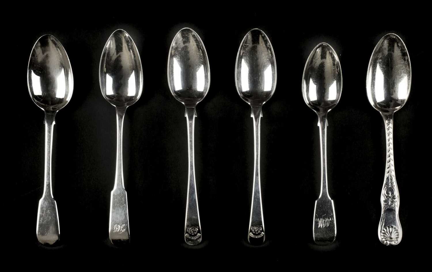 Lot 136 - Spoons. A collection of silver dessert spoons