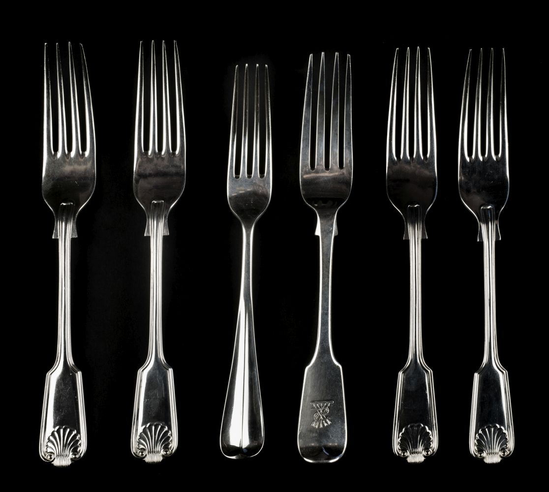 Lot 120 Forks. A collection of silver table forks