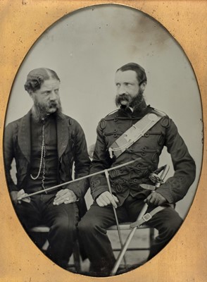 Lot 162 - Quarter-plate ambrotype of a Rifle Brigade officer and his civilian (?)brother, c.1860