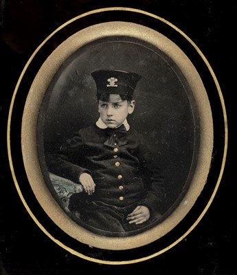Lot 165 - Quarter-plate ambrotype of a young boy in uniform, late 1850s