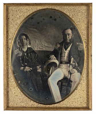 Lot 172 - Oversize sixth-plate daguerreotype of a British naval officer and his wife, c.1845