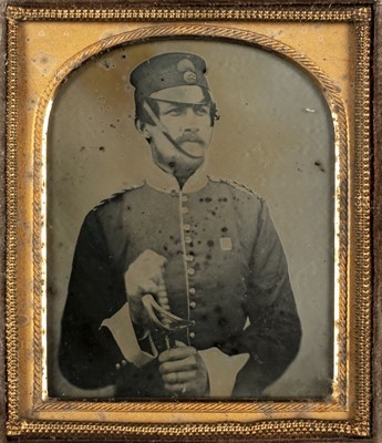 Lot 184 - Sixth-plate ambrotype of a British officer, probably Staffordshire Regiment, late 1850s