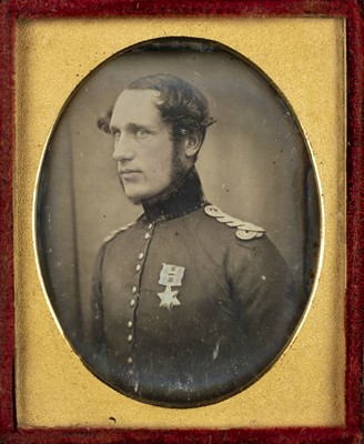 Lot 186 - Ninth-plate daguerreotype of a British soldier seen wearing a Gwalior Star, c.1845