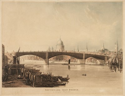 Lot 246 - Sutherland (Thomas). Southwark Iron Bridge as seen from Bank-side, 1819