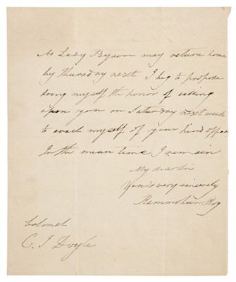 Lot 113 - Roy (Rammohan, 1772-1833). Autograph letter signed to Charles Joseph Doyle, c.1830