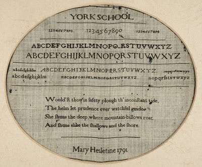 Lot 106 - Sampler. A Quaker sampler by Mary Hesletine, York School, 1791