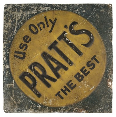 Lot 325 - Pratts. A Pratt's aluminium advertising sign and other signs