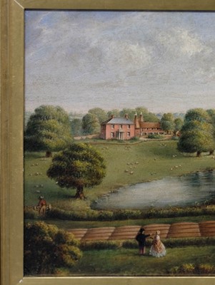 Lot 439 - Naive School. Landscape with steam locomotive, circa 1830-1840