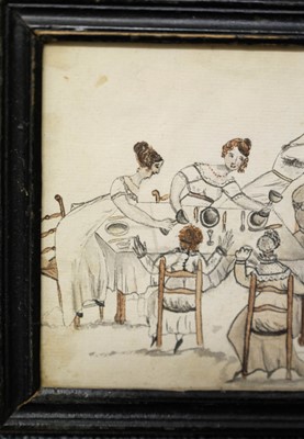 Lot 481 - Naive School. A pair of Regency drawings of domestic scenes, circa 1810