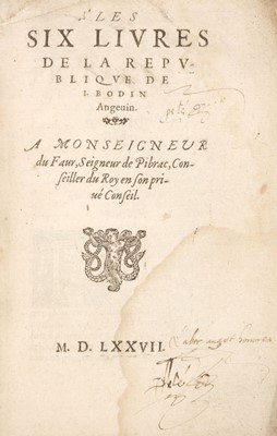 Lot 340 - Bodin (Jean). Les Six Livres de la Republique, 1577