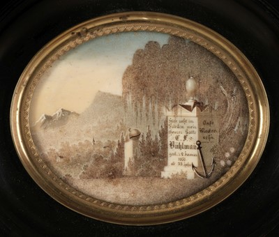 Lot 411 - Memorial miniature. Oval miniature painting commemorating C.F. Buhlman, 1857