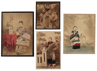 Lot 294 - China. Four hand-coloured albumen prints of Chinese women, c. 1880s