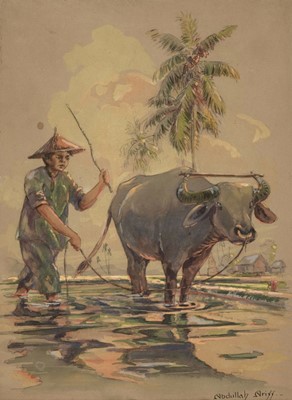 Lot 588 - Ariff (Abdullah, 1904-1962). Malaysian Farmer and Ox, circa 1930s