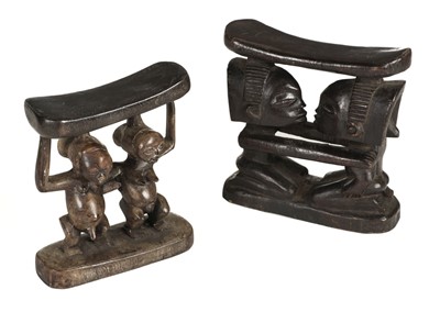 Lot 77 - Congo. Two Luba wooden headrests